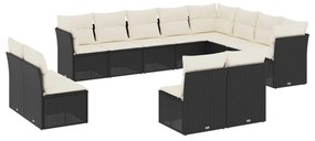 Set divani da giardino 12 pz con cuscini nero in polyrattan