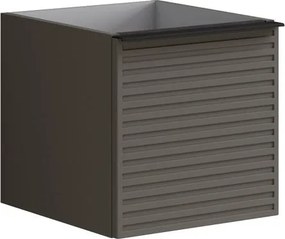 Cassettiera Pixel con 2 cassetti (1 interno) frontale Stripes laccato opaco grigio carbone e maniglia alluminio nero opaco L.40 H.40 P.45,5 cm.