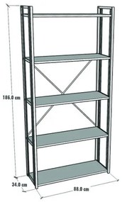 Libreria 5 Ripiani Stile Industrial 88x34x180 Derek Rovere