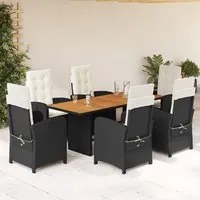 Set da Pranzo da Giardino 7 pz Nero con Cuscini in Polyrattan 3212272