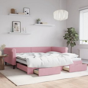 Divano Letto Estraibile Con Cassetti Rosa 100x200 Cm Velluto /