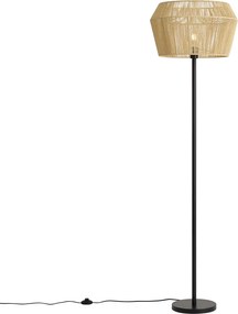Lampada da terra nera con paralume in corda di carta beige 50/50/30 - Simplo