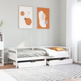 Dormeuse Con Cassetti Bianco 90x200 Cm Legno Massello Di Pino /