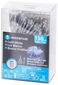 Aigostar - Catena LED natalizia da esterno 150xLED/8 funzioni 15,3m IP44 bianco freddo