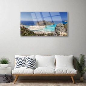 Quadro in vetro acrilico Montagne della spiaggia del mare dell'isola 100x50 cm