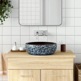 Lavabo Da Appoggio Nero E Blu Rotondo ?41x14 Cm Ceramica /