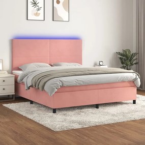 Letto A Molle Con Materasso E Led Rosa 160x200 Cm İn Velluto /