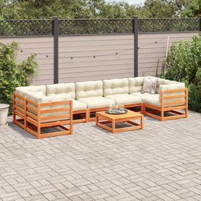 Set divani giardino 8 pz con cuscini marrone cera massello pino