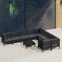 Set Divani da Giardino 10 pz con Cuscini Neri Legno di Pino cod mxl 43371