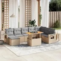 Set Divano da Giardino 9 pz con Cuscini Beige in Polyrattan 3271892