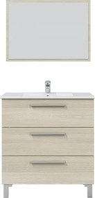Mobile Bagno 80 Cm 3 Cassetti Con Lavabo E Specchio Athena Rovere