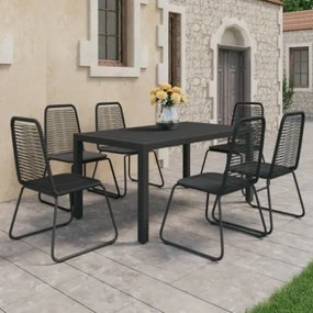 Set da Pranzo da Giardino 7 pz in Rattan PVC Nero