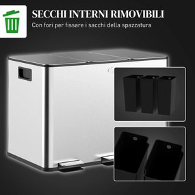 Pattumiera Differenziata Cestino Spazzatura 3 Scomparti da 10L in Acciaio Inox Argento...