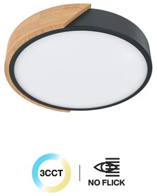 Plafoniera LED Rotonda 18W CCT Ø300mm Legno/Nero