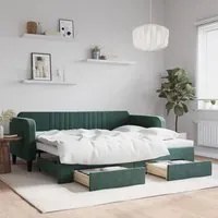 Divano Letto Estraibile Cassetti Verde Scuro 90x200cm Vellutocod mxl 130639