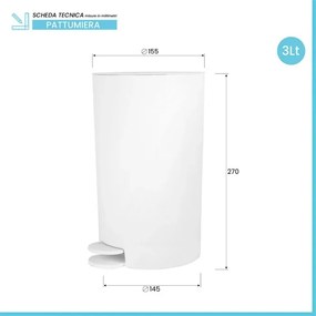 Pattumiera bagno 3 Lt bianco con apertura a pedale Orbix