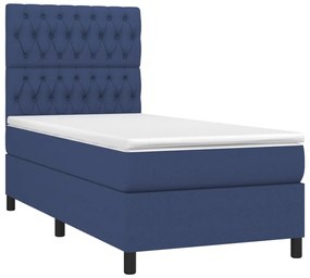 Letto a molle con materasso e led blu 90x190 cm in tessuto