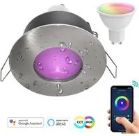 Faretto incasso IP65 SMART WiFi controllo Alexa Google 5W GU10 RGB CCT cromoterapia luci box doccia 230V SILVER SPAZOLATO