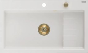 Mexen Omar lavello in granito 1-vasca 800 x 480 mm, bianco, sifone dorato - 6520801005-20-G
