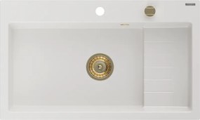 Mexen Omar lavello in granito 1-vasca 800 x 480 mm, bianco, sifone dorato - 6520801005-20-G