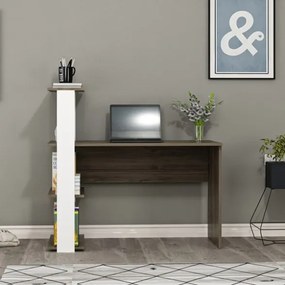 Scrivania Libreria Con Ripiani Laterali 60x120x112H Bianco E Rovere Scuro Node