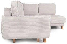 Divano angolare beige allungabile (con penisola a destra) con rivestimento in velluto a coste Tori – Bonami Selection