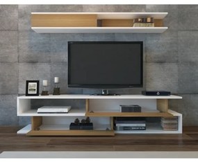 Parete Attrezzata Soggiorno 176 Cm Mobile Porta TV Con Ante Bianco E Teak Sims