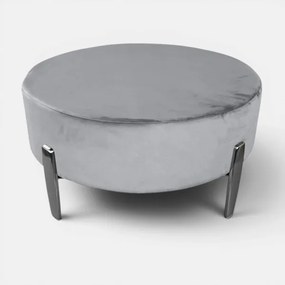 Pouf Rotondo in Velluto Grigio con Piedini 70 cm - Giotto