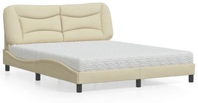 Letto Con Materasso Crema 160x200 Cm İn Tessuto /