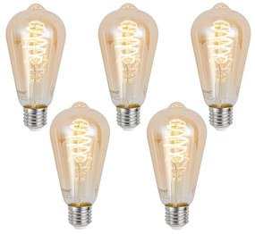 Set di 5 Lampadine LED dimmerabili intelligenti E27 ST64 Ambra 4,9W 320lm 2500K