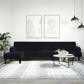 Divano Letto A L Nero 260x140x70 Cm İn Velluto /