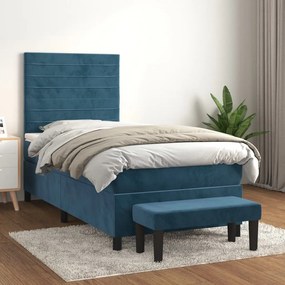 Giroletto A Molle Con Materasso Blu Scuro 90x200 Cm İn Velluto /
