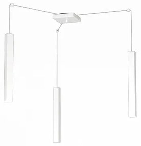 Square tube sospensione 3 luci bianco cavo cm.250 con base 1173-s3-bi