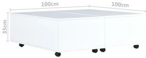 Tavolino da Salotto Bianco Lucido 100x100x35 cm