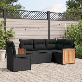 Set divani da giardino 5 pz con cuscini in polyrattan nero