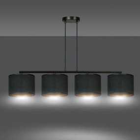 Lampadario 4 Luci Ganesha In Acciaio Nero E Paralumi In Tessuto Nero