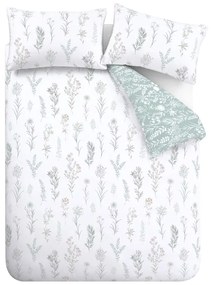 Set copripiumino e federa bianco/verde in percalle di cotone per letto matrimoniale 200x200 cm Wild Flowers – Bianca