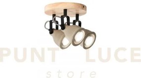 Plafoniera kisa grigia e legno 3 luci attacco gu10 20x20x20,3cm