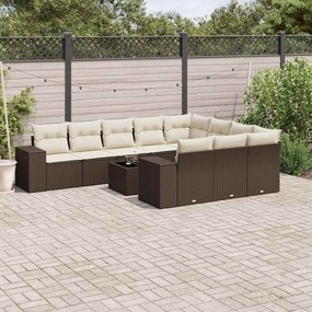 Set divani da giardino 11 pz con cuscini polyrattan marrone