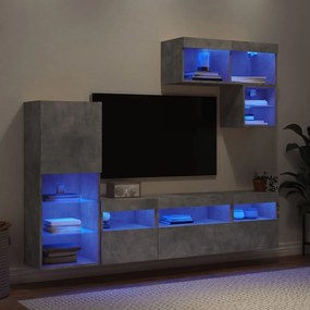 Mobili Tv A Muro Con Led 6pz Grigio Cemento Legno Multistrato /