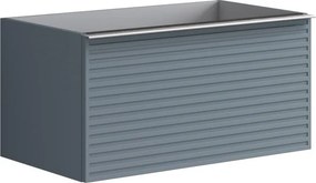Mobile da bagno sospeso sotto lavabo Pixel stripes 1 cassetto L 80 x H 40 x P 45.5 cm blu indaco e maniglia alluminio brillante