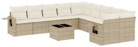 Set divani da giardino 11 pz con cuscini beige in polyrattan