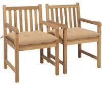 Sedie da Giardino 2 pz con Cuscini Beige Massello di Teak cod mxl 8074