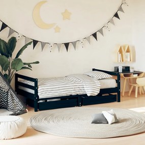 Giroletto Per Bambini Con Cassetti Nero 80x160 Cm Massello Pino /