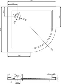 Mexen Flow piatto doccia semicircolare asimmetrico slim sinistro 90 x 80 cm, bianco lucido - 46Q108090L