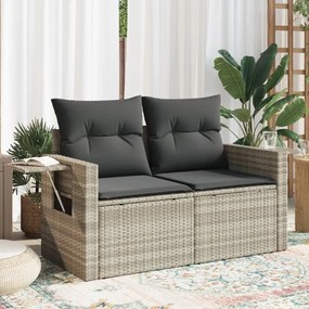 Divano da giardino con cuscini 2 posti grigio chiaro polyrattan