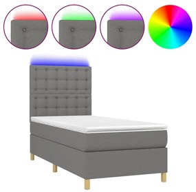 Letto a molle materasso e led grigio scuro 100x200cm in tessuto