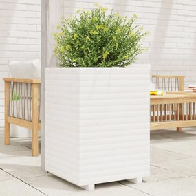 Fioriera Da Giardino Bianca 50x50x72 Cm Legno Massello Di Pino /