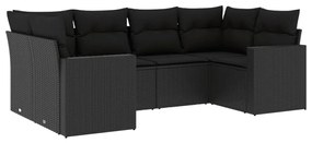 Set divano da giardino 6 pz con cuscini nero in polyrattan