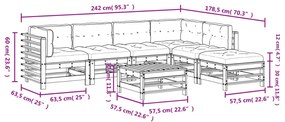 Set Divani Giardino 7 pz con Cuscini Legno Massello di Douglas